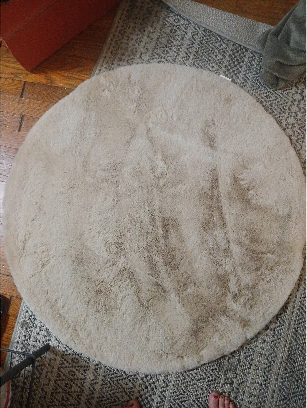 Faux Fur Sheepskin Fluffy Area Rugs Round Shaggy Carpet white 4x4 ft
